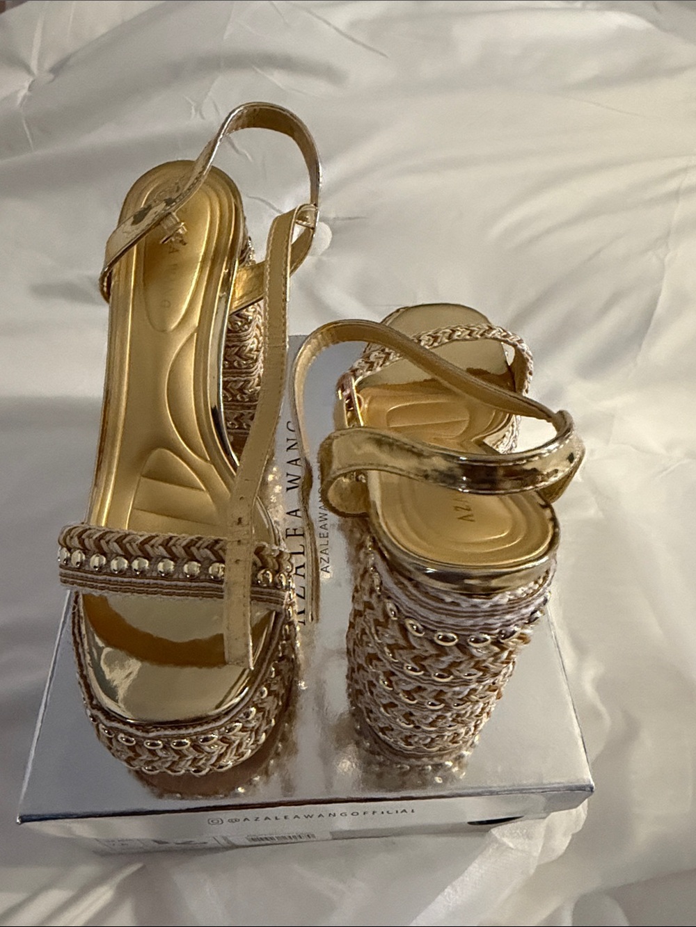 Braided Gold Platform Slingback Heels